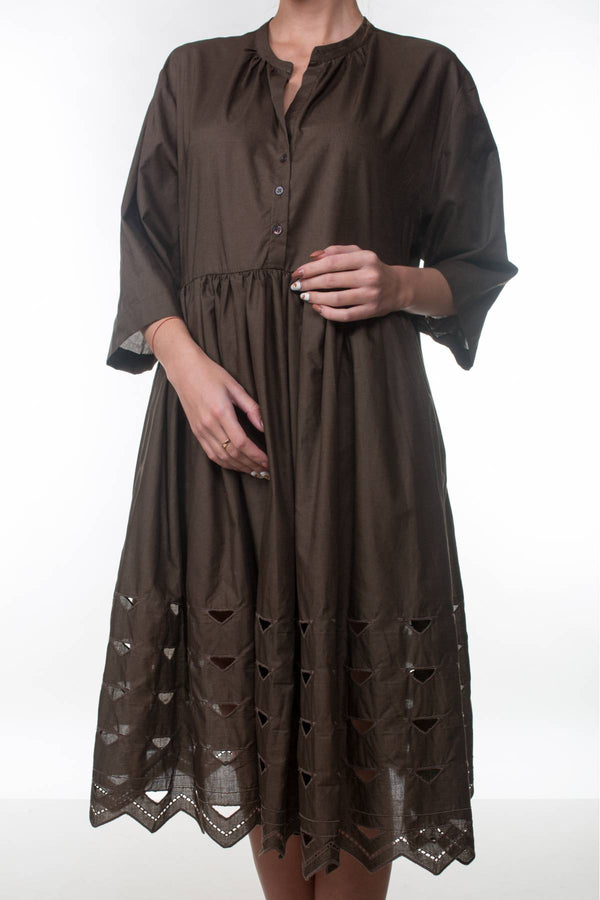 Caterina Mussola Ricamo Short Sleeve Dress